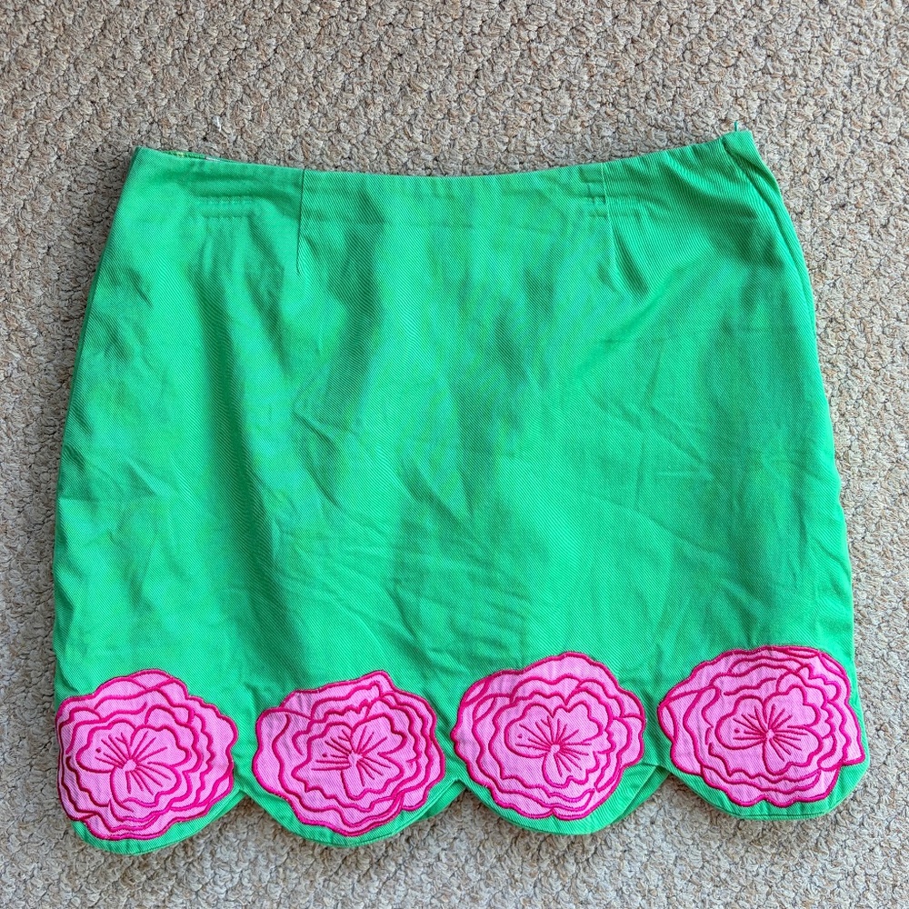 🌺GIRLS‎ Lilly Pulitzer Vintage Green Skirt with Embroidered Flowers Size 5 🌺